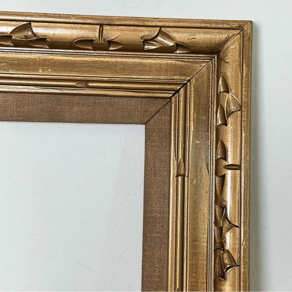 Vintage Antique Gold Painted carved wood 12x10”-18x20”picture/art frame